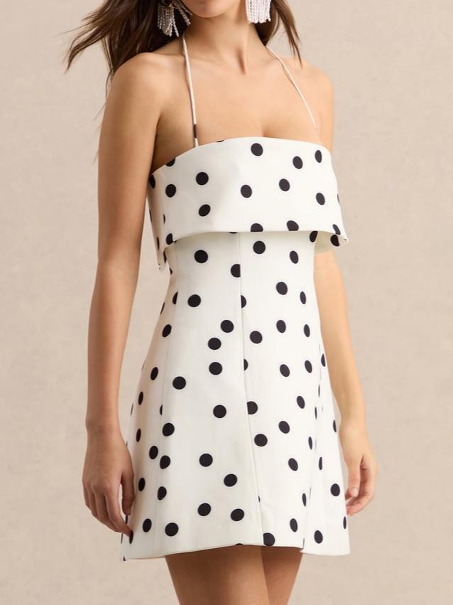 White & Black Polka Dot Square-Neck Mini Dress