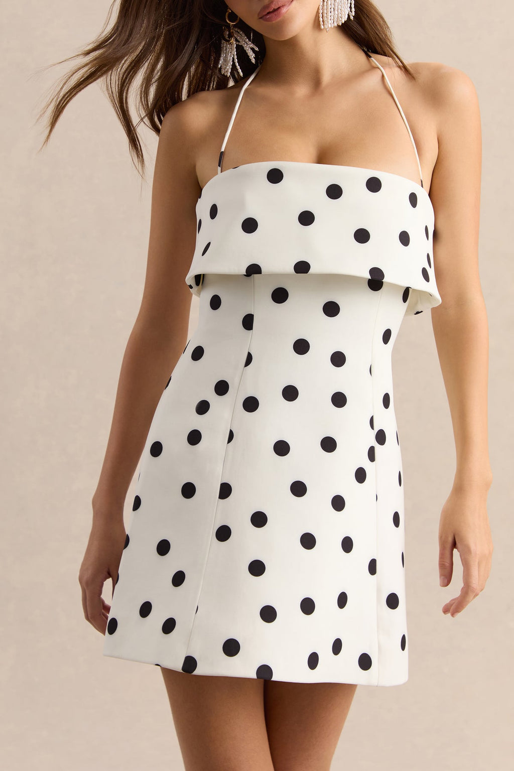 White & Black Polka Dot Square-Neck Mini Dress