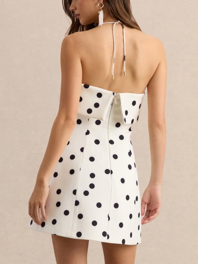 White & Black Polka Dot Square-Neck Mini Dress