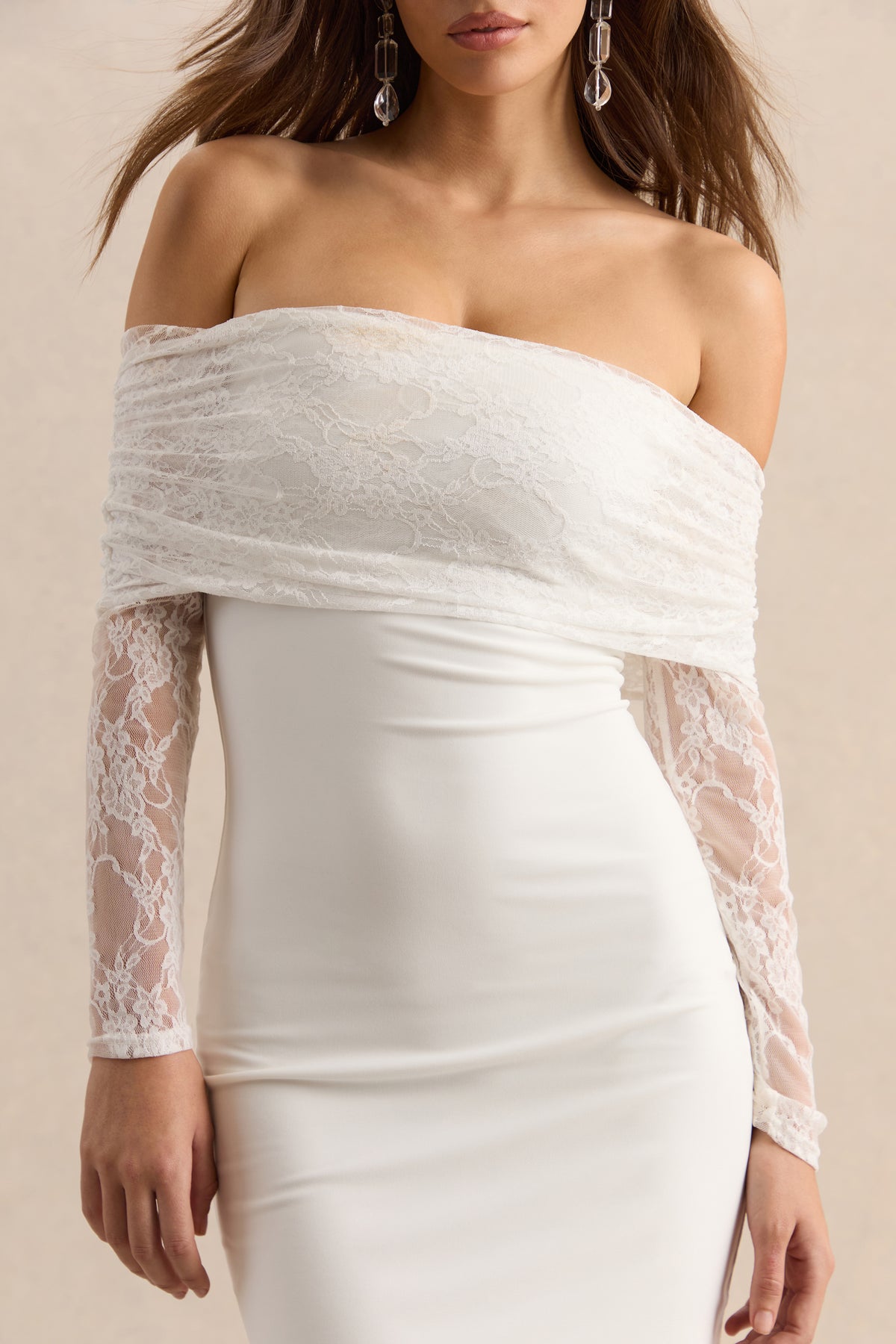 White Bardot-Neck Mini Dress