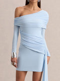 Ruched Asymmetric Mini Dress With Drape