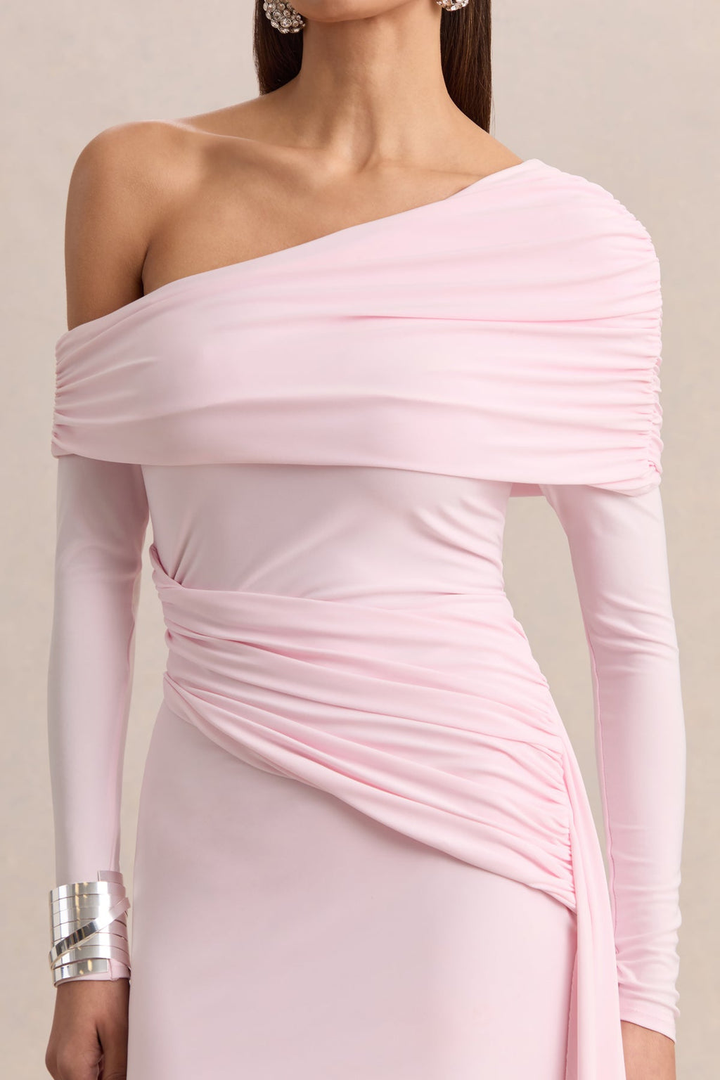Ruched Asymmetric Mini Dress With Drape