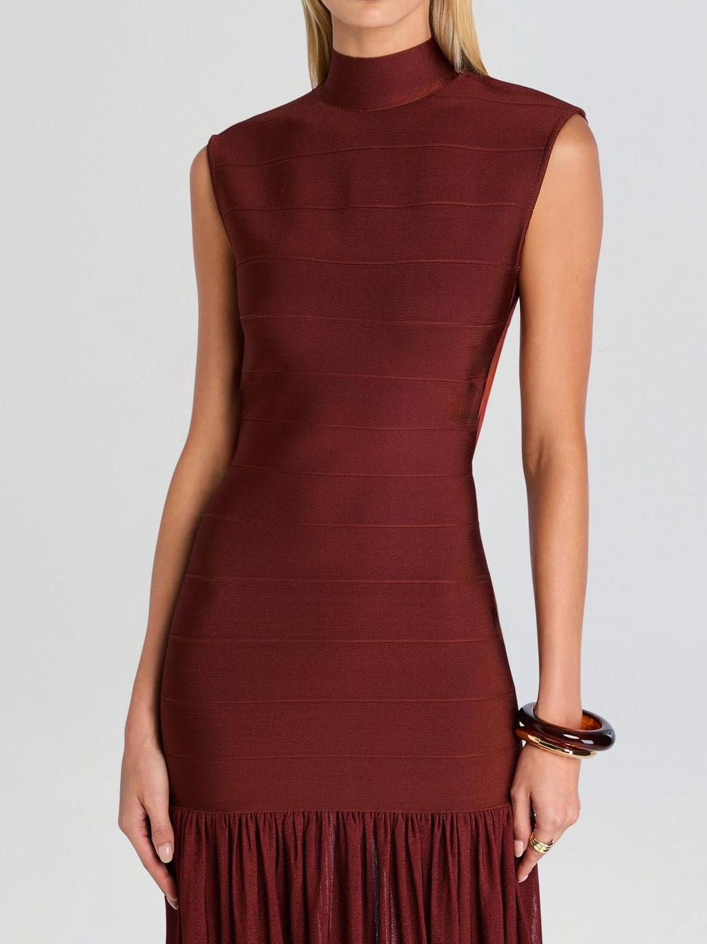 Burgundy Bandage Knit Tiered Maxi Dress