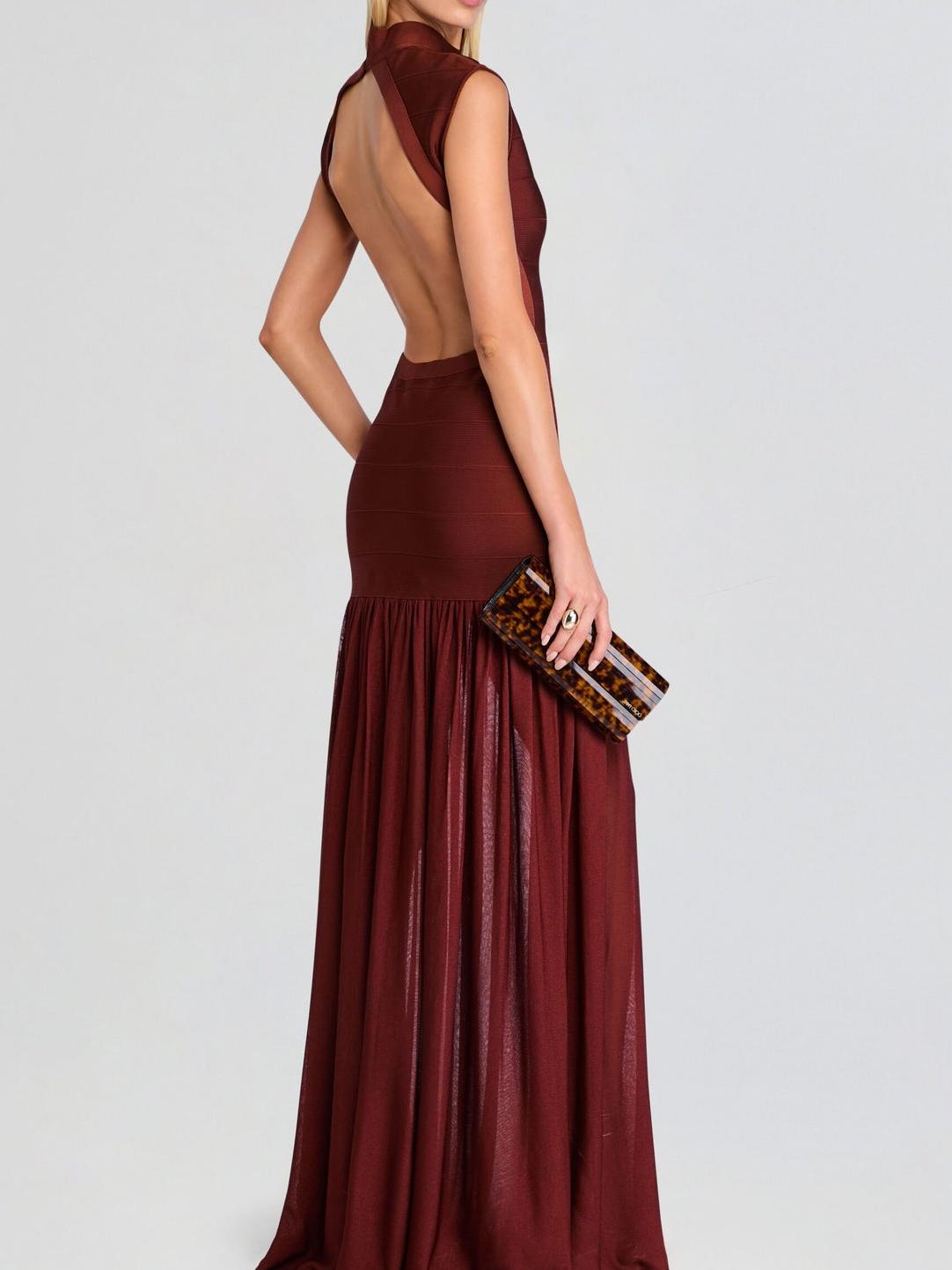 Burgundy Bandage Knit Tiered Maxi Dress