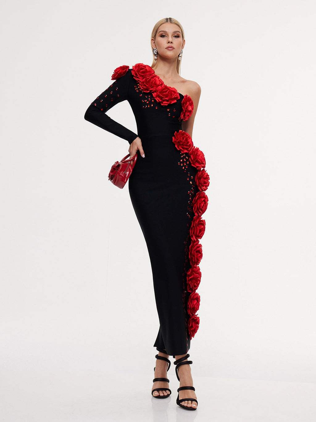 Execra One Shoulder Flower Bandage Maxi Dress