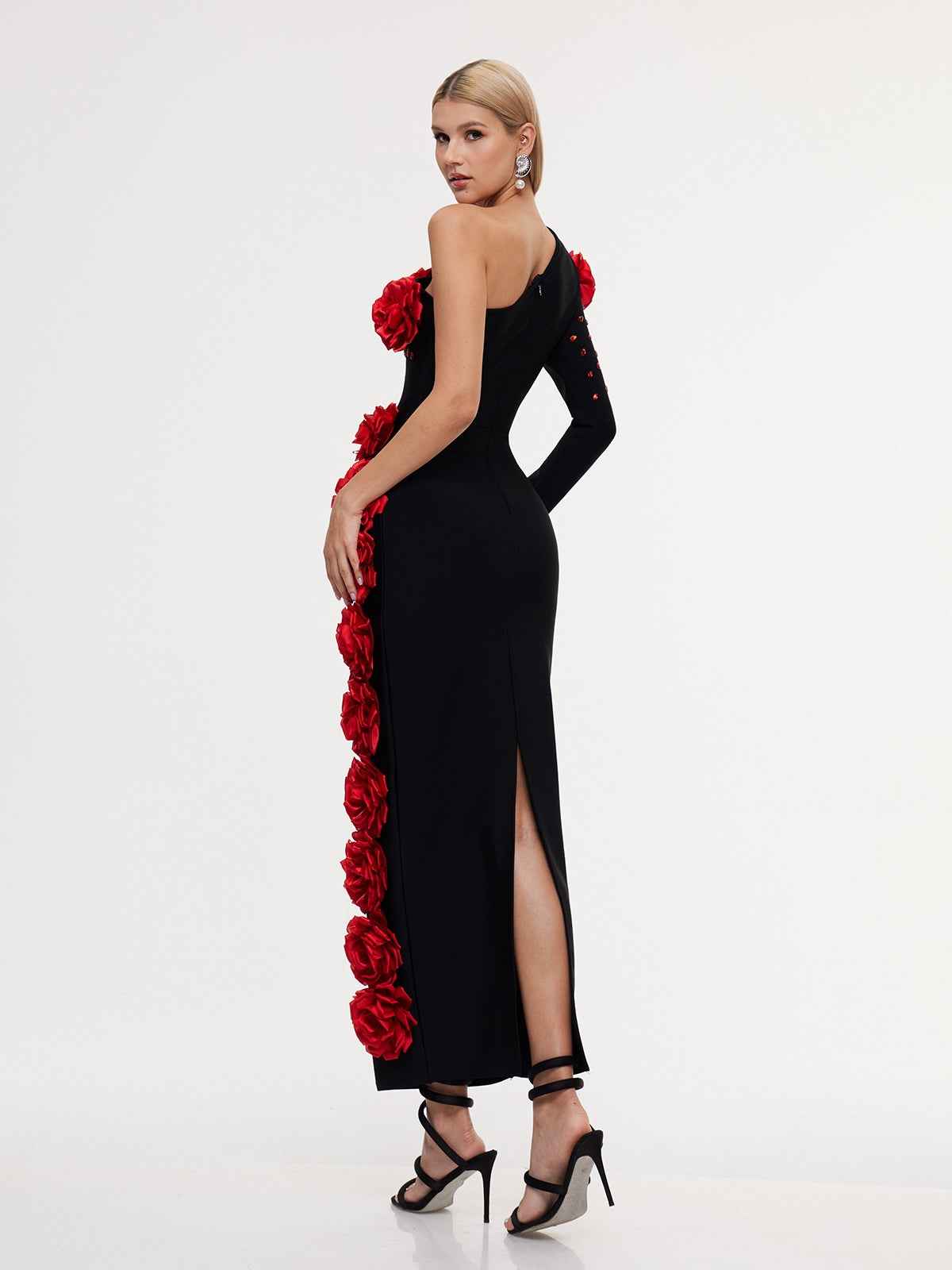 Execra One Shoulder Flower Bandage Maxi Dress