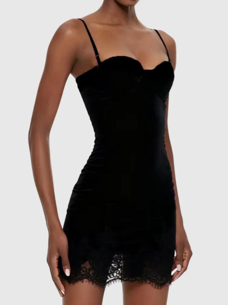 Faizel Spaghetti Corset Lace Mini Dress In Black