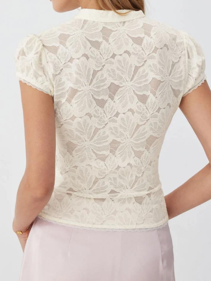 Collar Cut Out Bowknot Short Sleeve Top