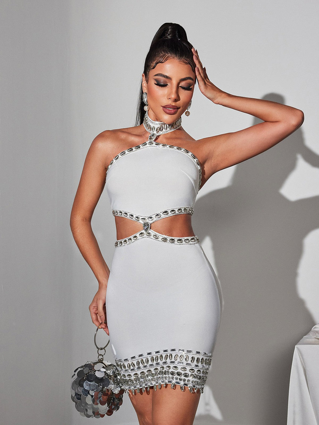 Fritz Rhinestone Shell Bandage Mini Dress