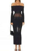 Urban Wool Chic Off-Shoulder Maxi Dress