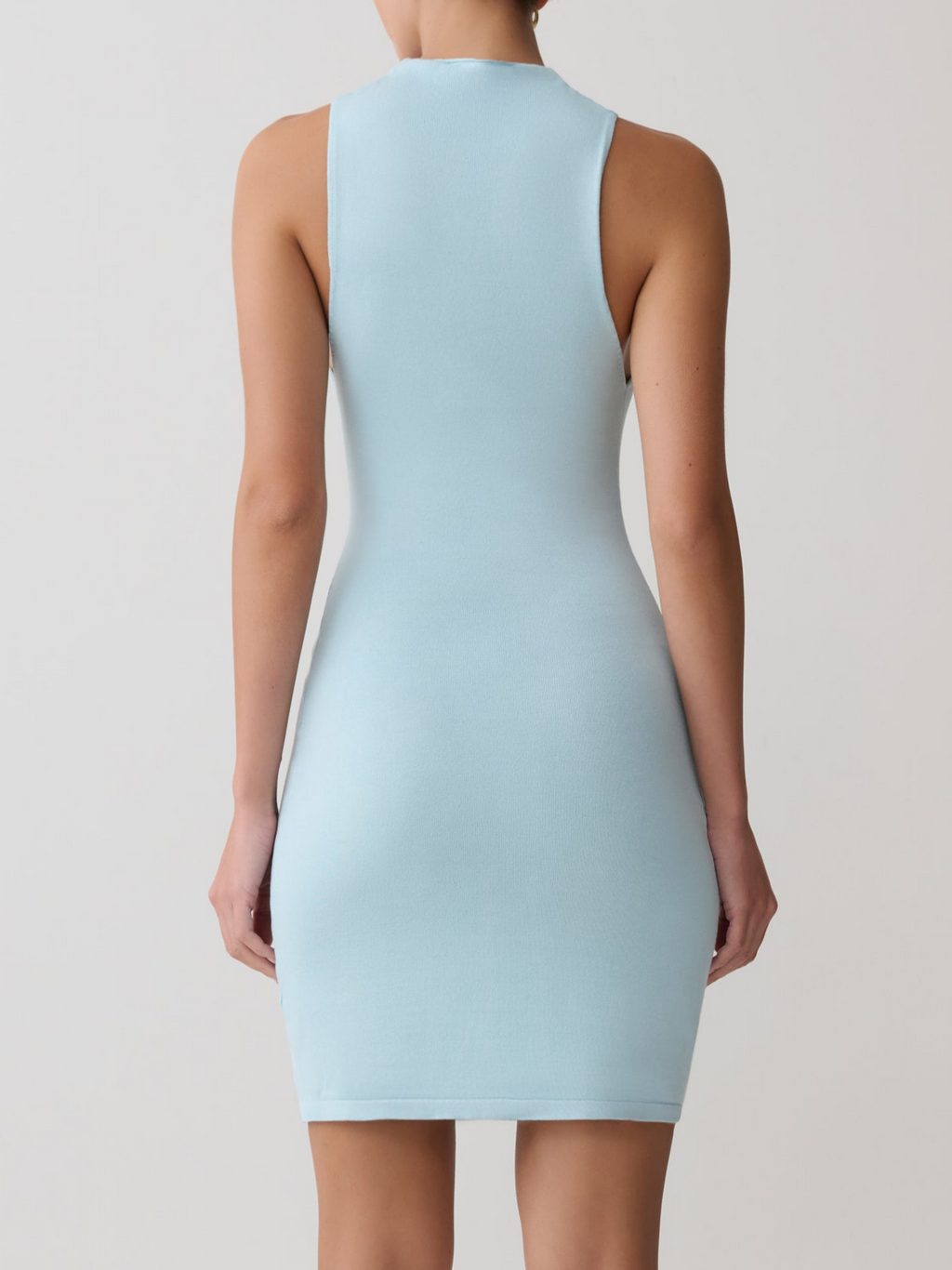 Halter Neck Knit Mini Dress - Blue