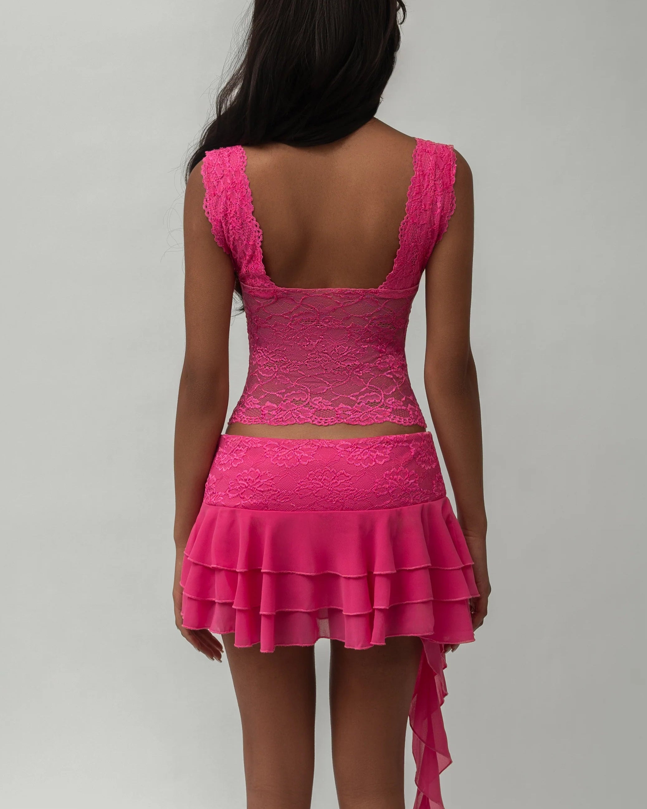 Pink Azure Bloom Ruffle Skirt Set