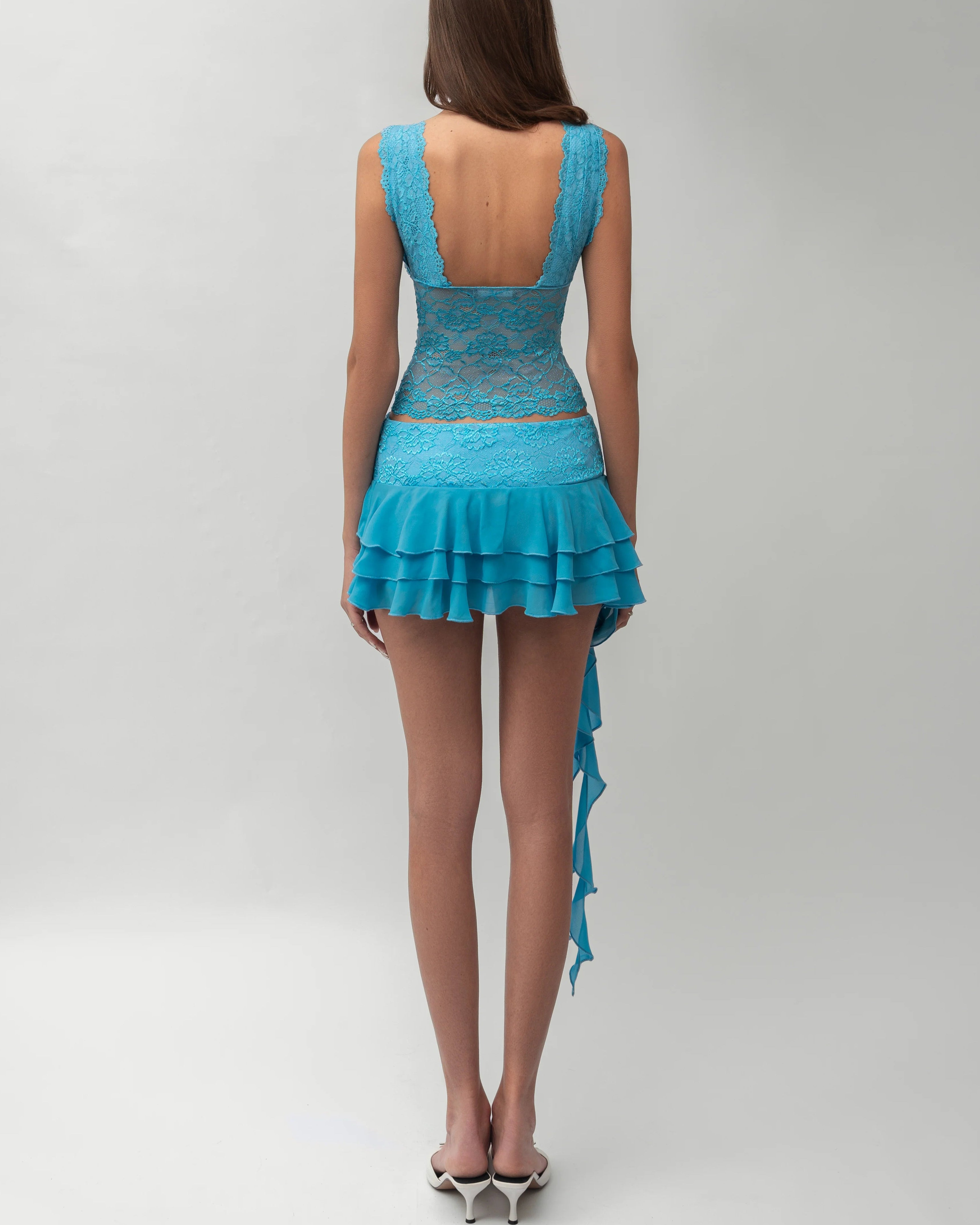 Azure Bloom Ruffle Skirt Set