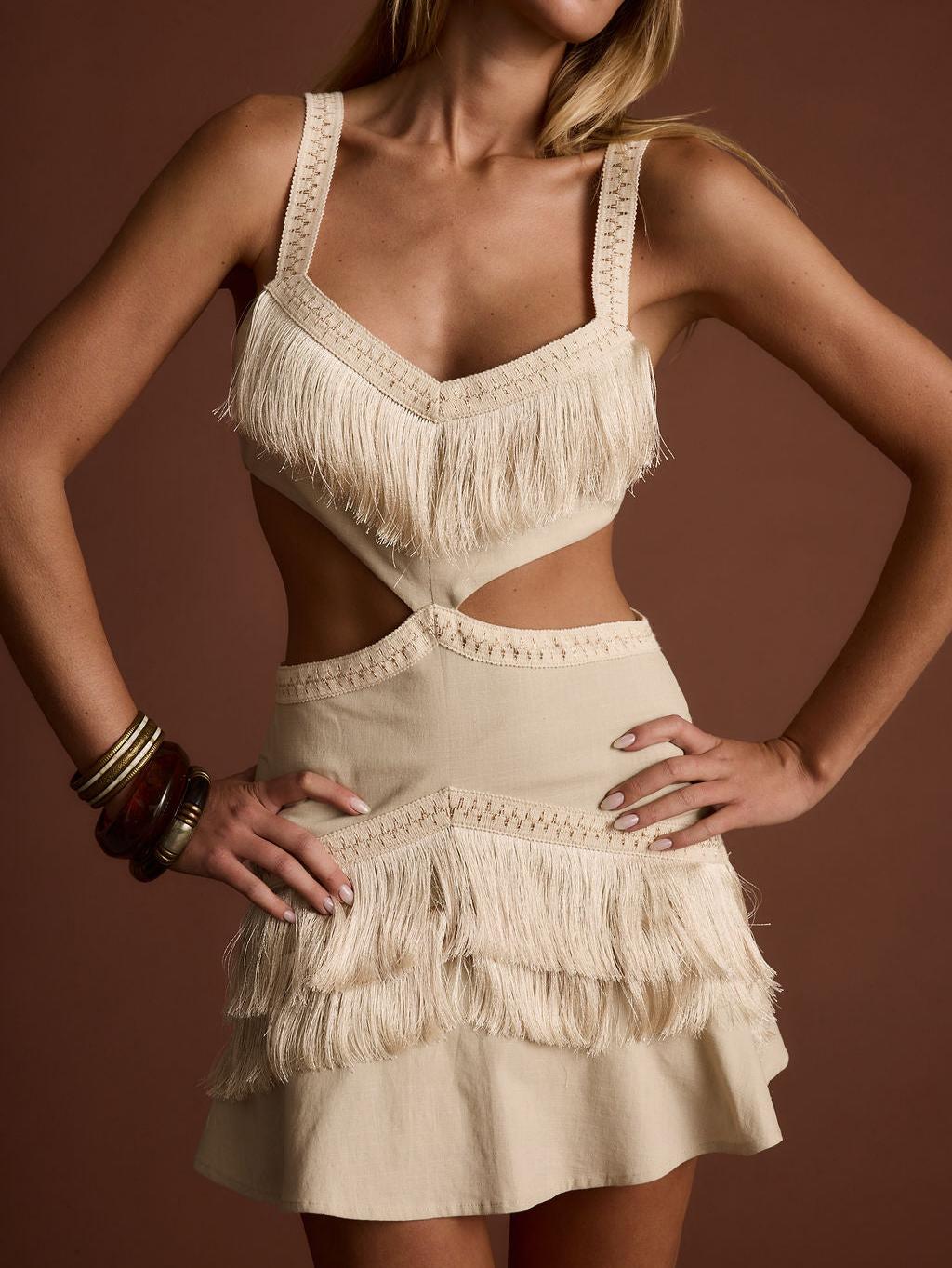 Haven Fringe Cutout Mini Dress