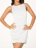 Elevated Appearance White Polka Dot Satin Open Back Mini Dress