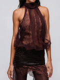 Kalida Halter Neck Mesh Lace Skirt Set