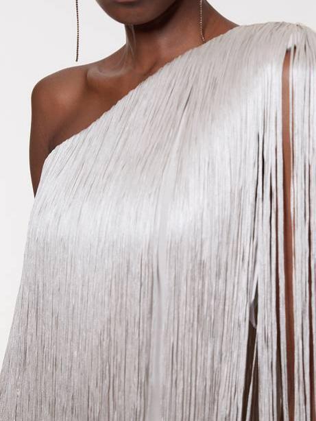 KarenMillen Petite Figure Form Bandage One Shoulder Fringe Mini Knit Dress