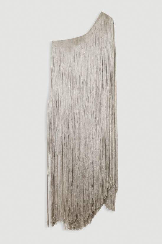KarenMillen Petite Figure Form Bandage One Shoulder Fringe Mini Knit Dress