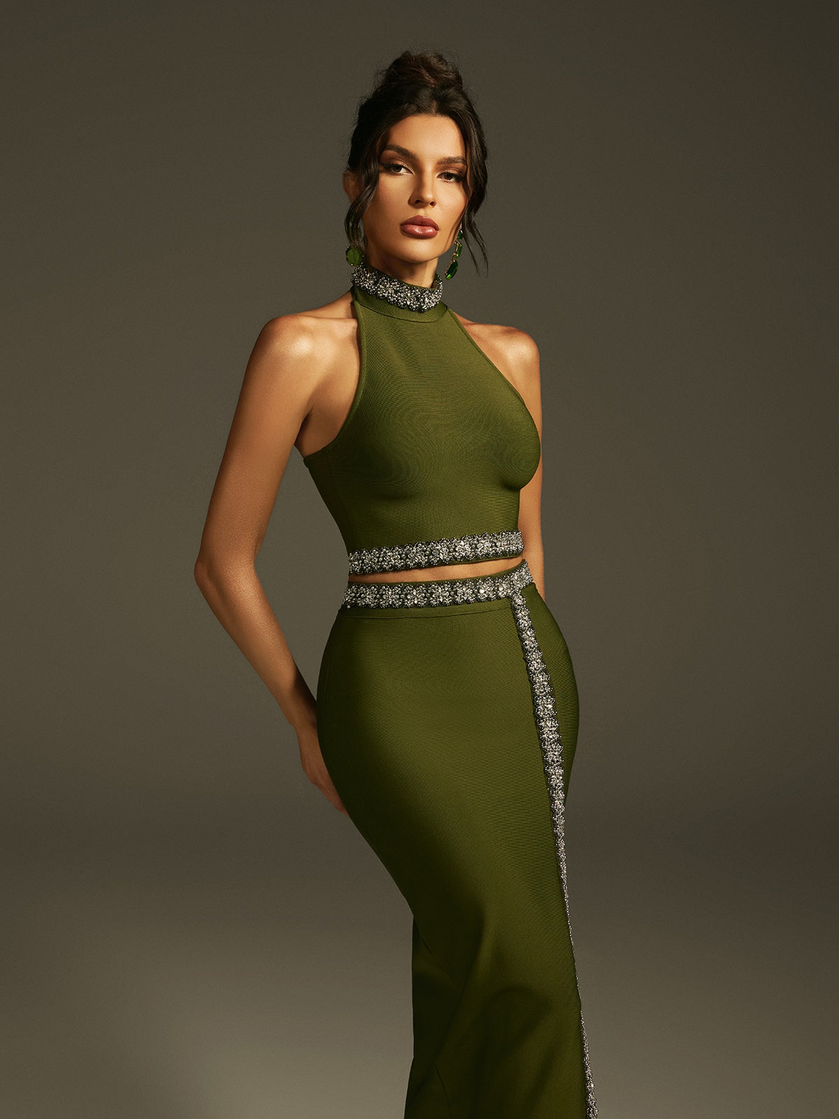 Landri Halterneck Crystal Bandage Skirt Set