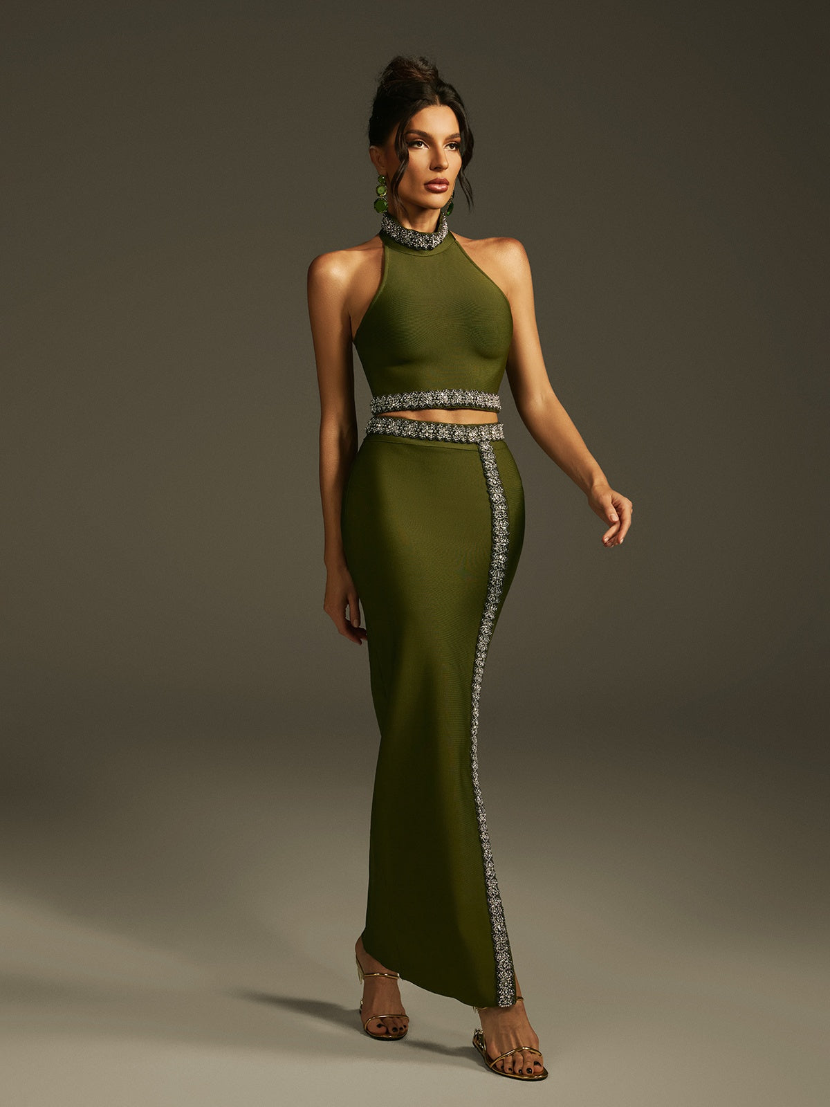 Landri Halterneck Crystal Bandage Skirt Set