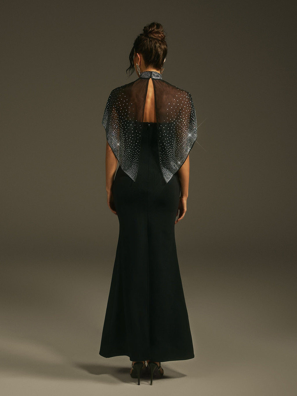 Lenah High Neck Rhinestone Bandage Maxi Dress