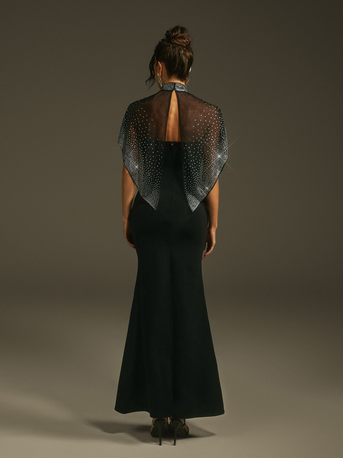 Lenah High Neck Rhinestone Bandage Maxi Dress