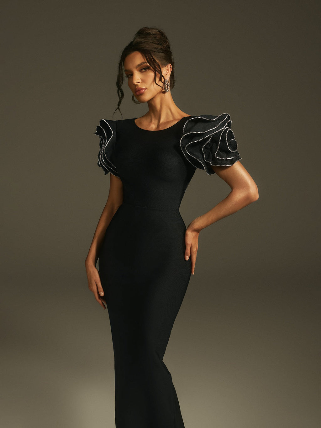 Lexine Backless Rhinestone Bandage Maxi Dress