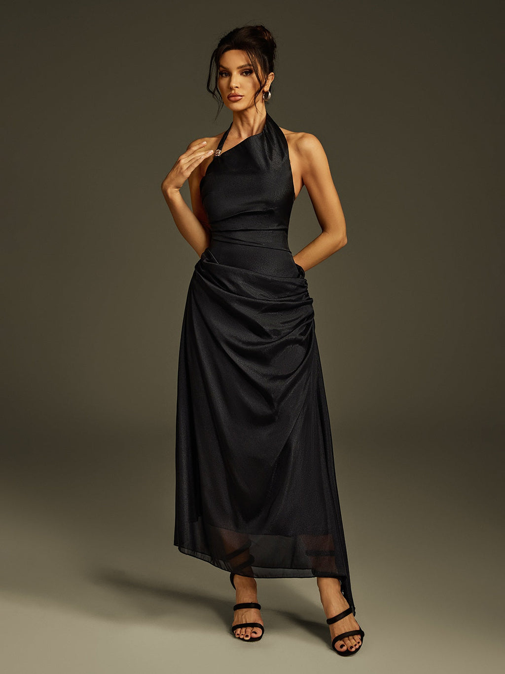 Llinos Halterneck Ruched Maxi Dress