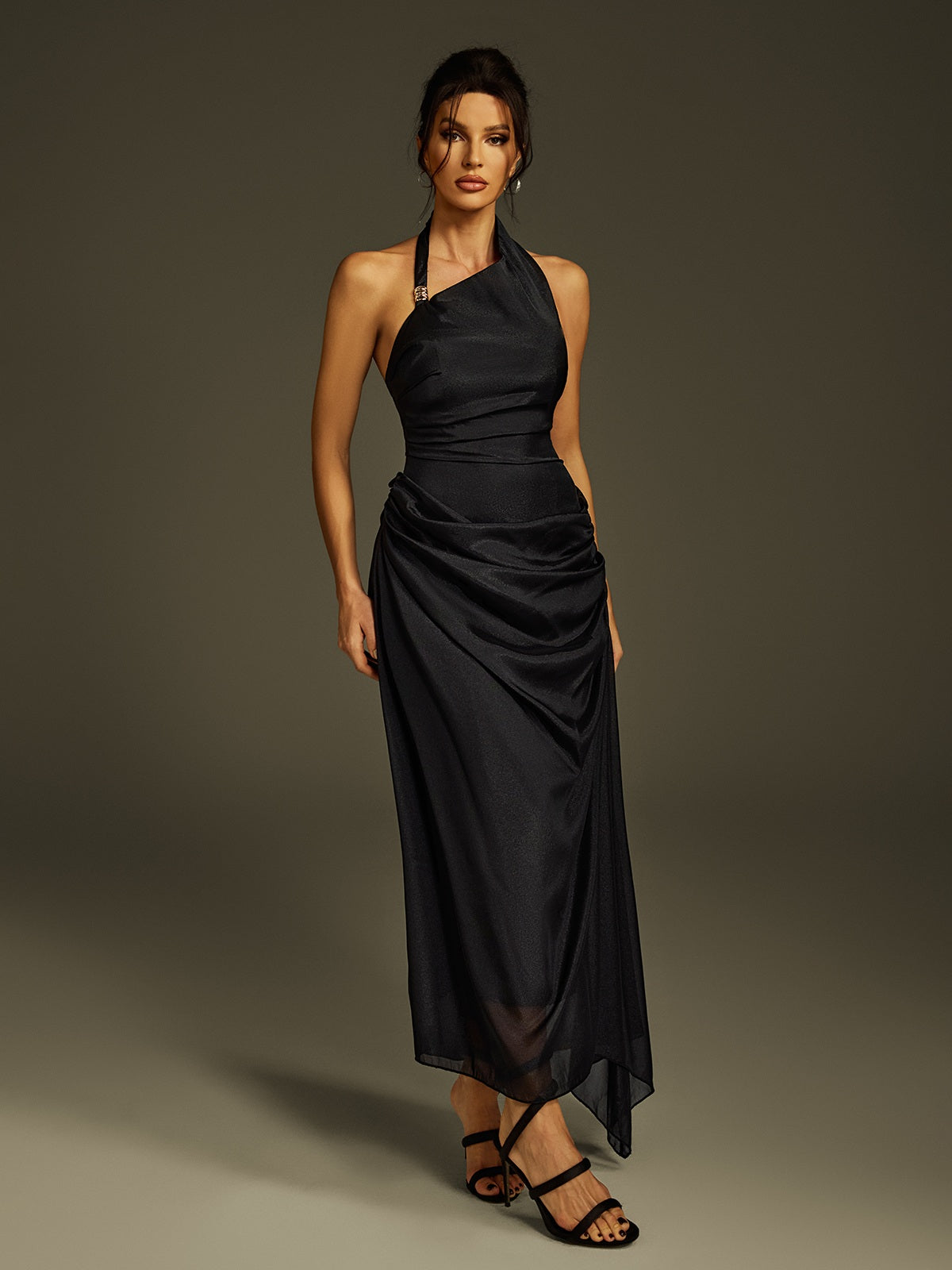 Llinos Halterneck Ruched Maxi Dress