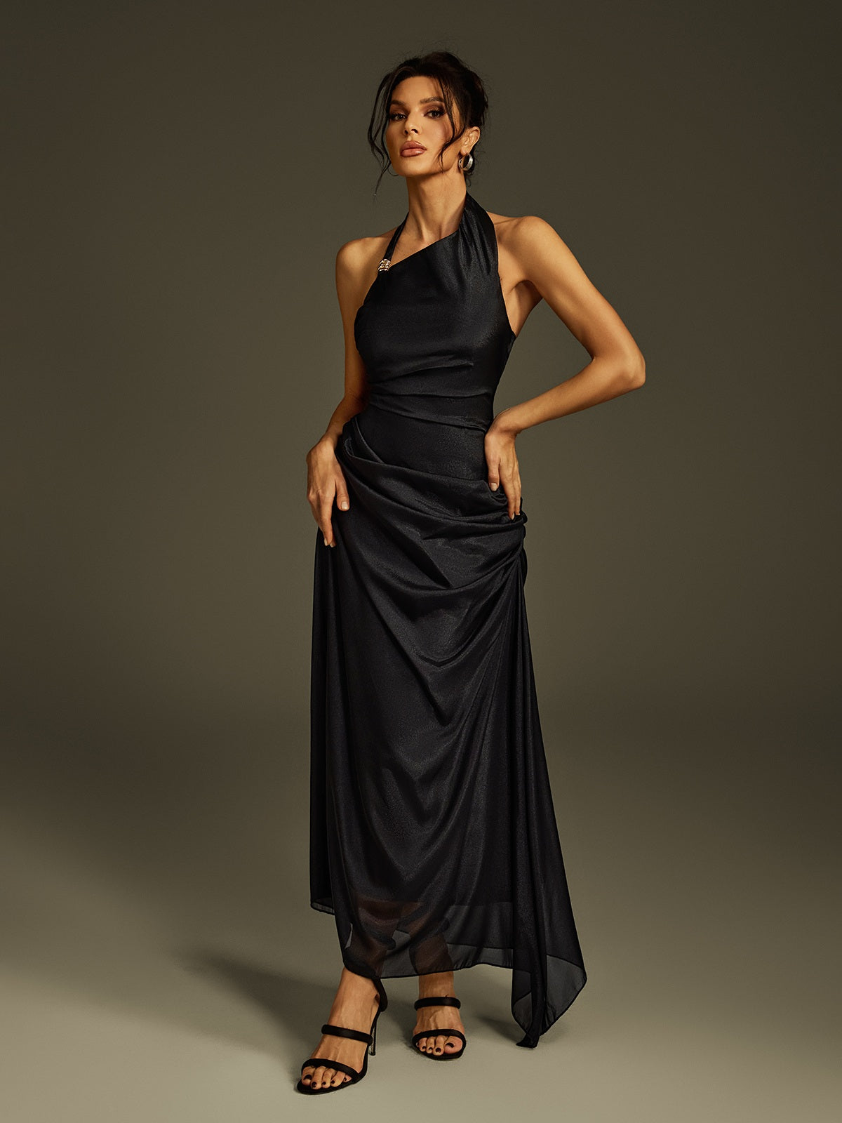 Llinos Halterneck Ruched Maxi Dress