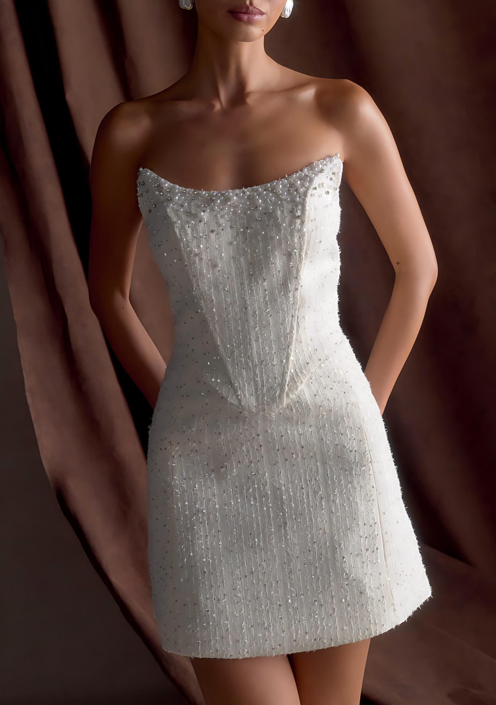 Tweed Corset Mini Dress - White
