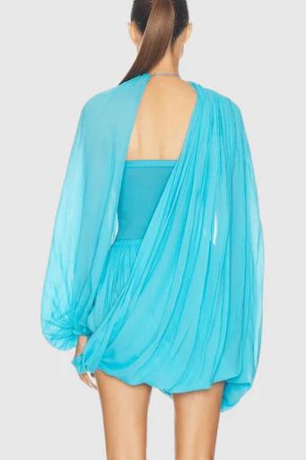 Yacht Night Elegant Draped Turquoise Dress