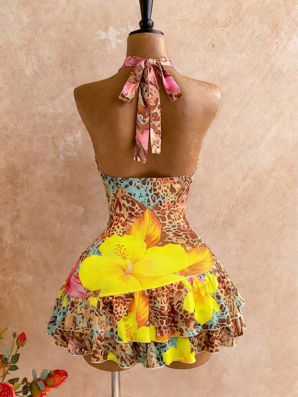 Tropical Muse Ruffle Halter Mini Dress