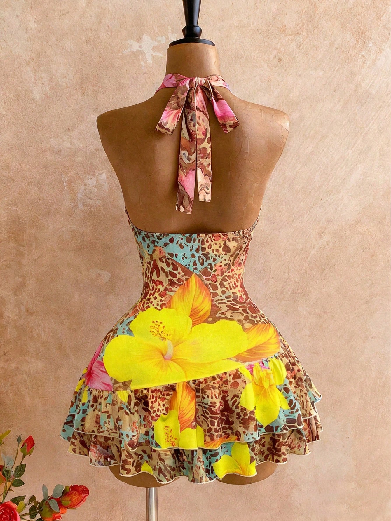 Tropical Muse Ruffle Halter Mini Dress