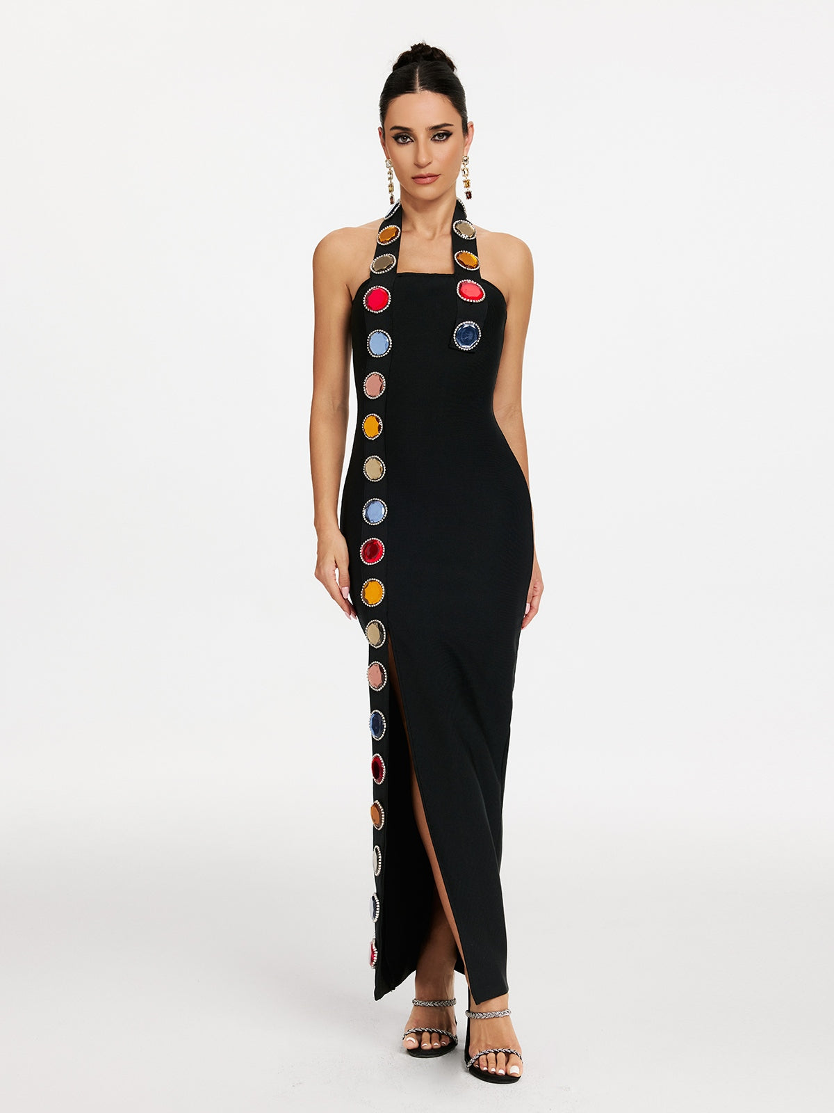 Maksim Halterneck Diamond Split Bandage Dress