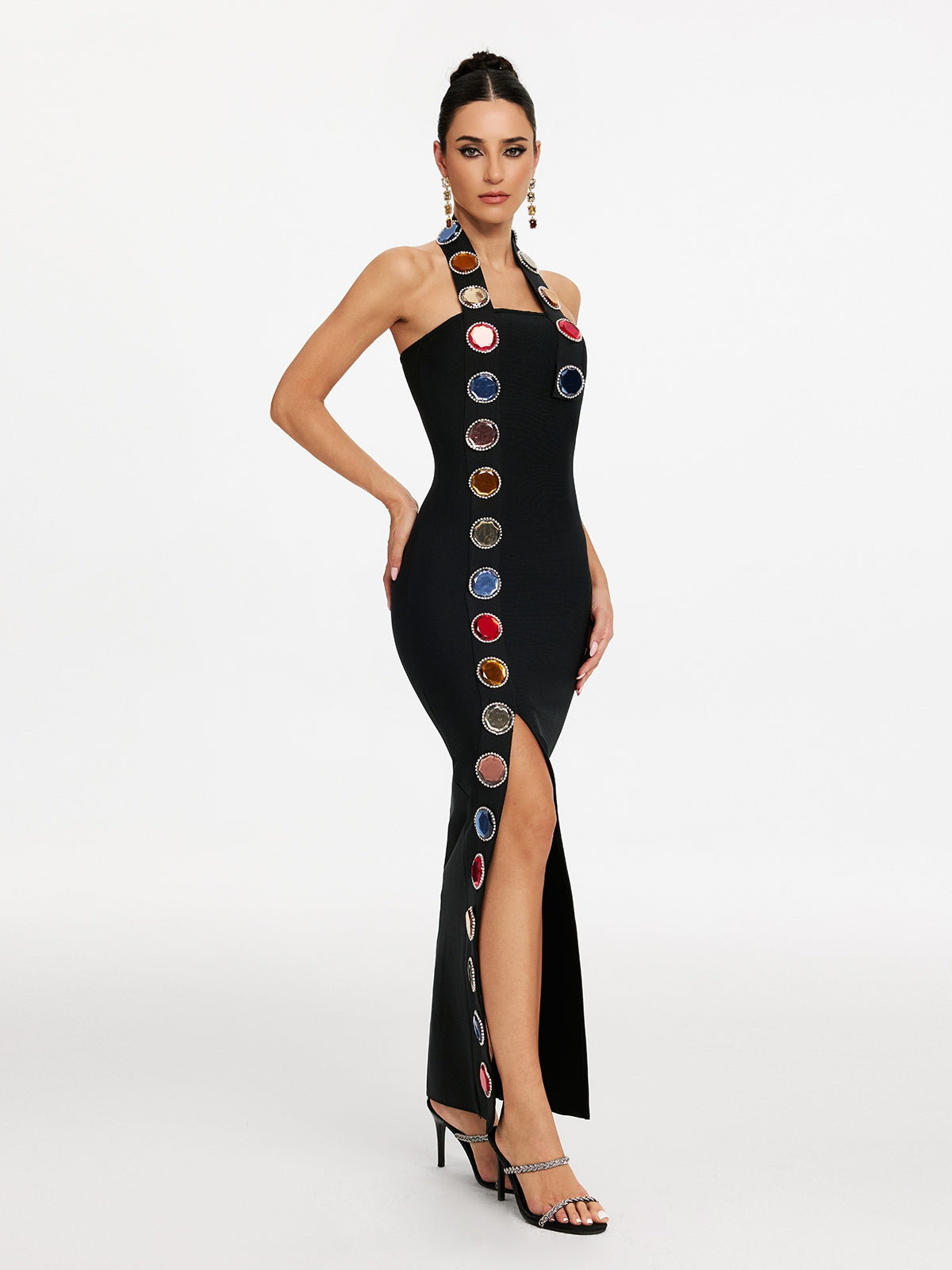 Maksim Halterneck Diamond Split Bandage Dress