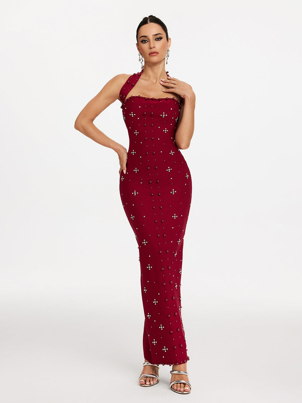 Malaika Halterneck Pearl Bandage Dress