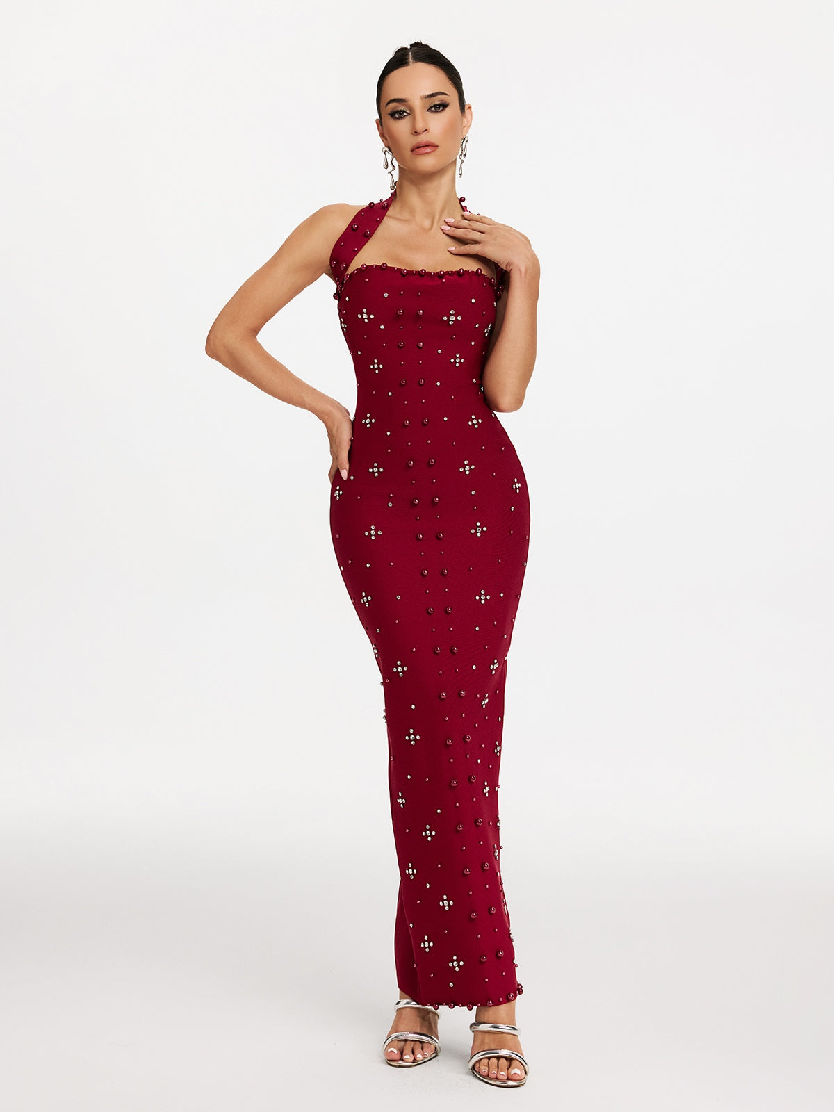 Malaika Halterneck Pearl Bandage Dress