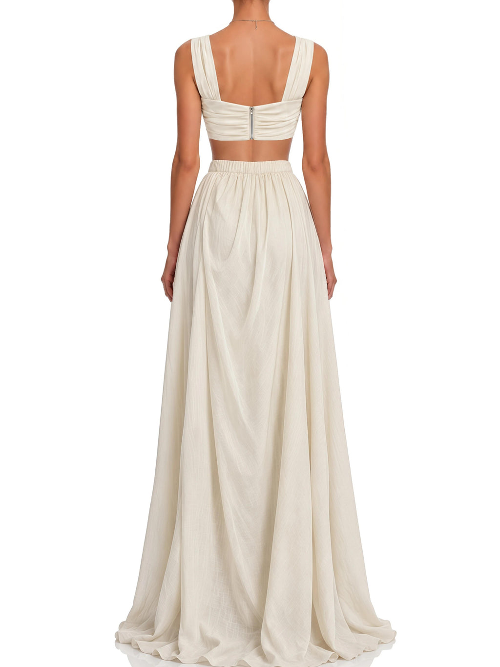 Martha Beige Cut-Out Draped Slit Maxi Dress