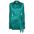 Emerald Satin Wrap Mini Dress