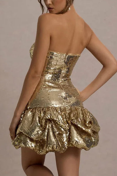Gold Sequin Bandeau Mini Dress