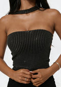 Rhinestone Mesh Halter Top