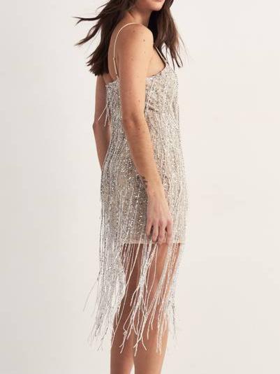 NastyGal Mix Beaded Tassel Strappy Mini Dress