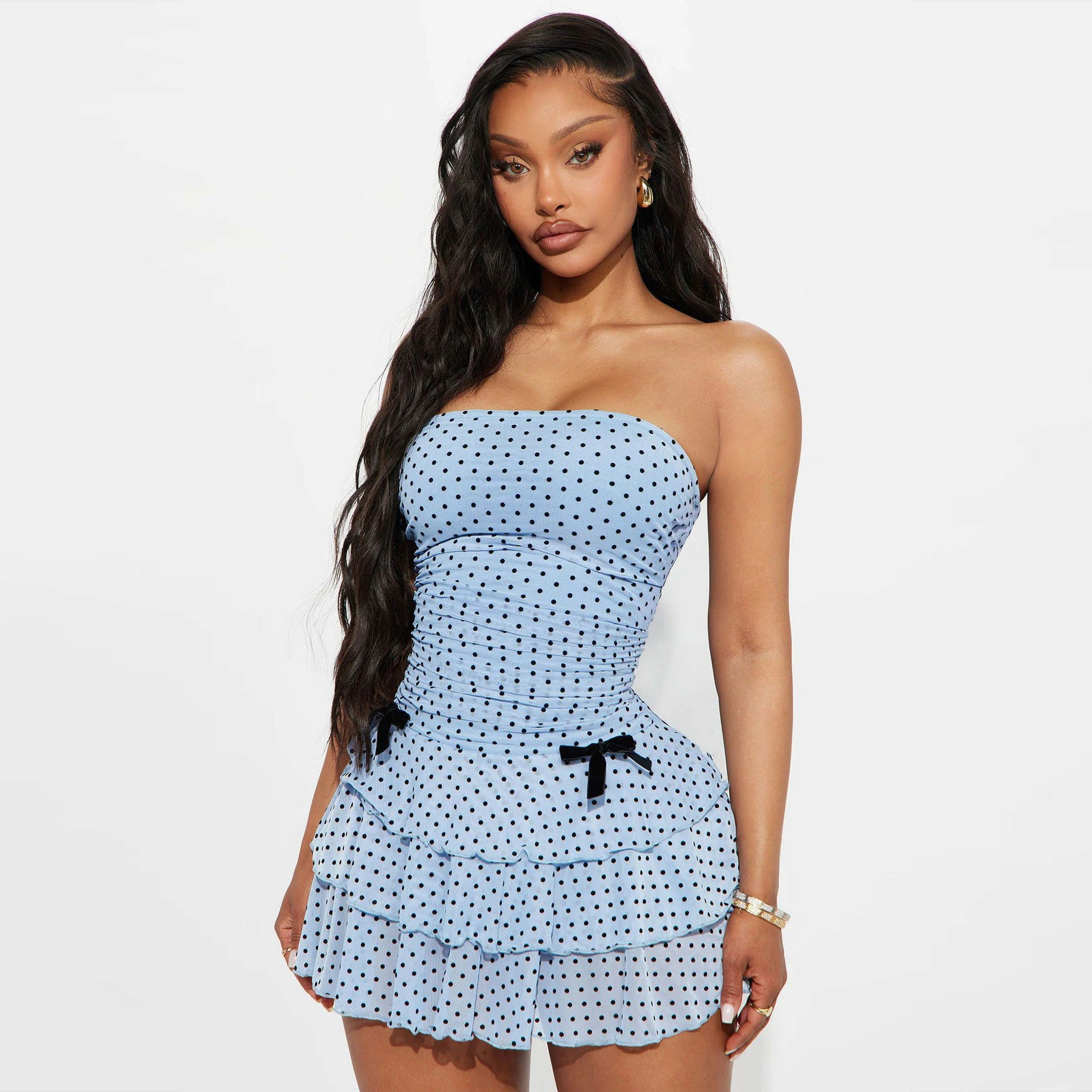Party Lively Playful Blue Polka Dot Tube Dress