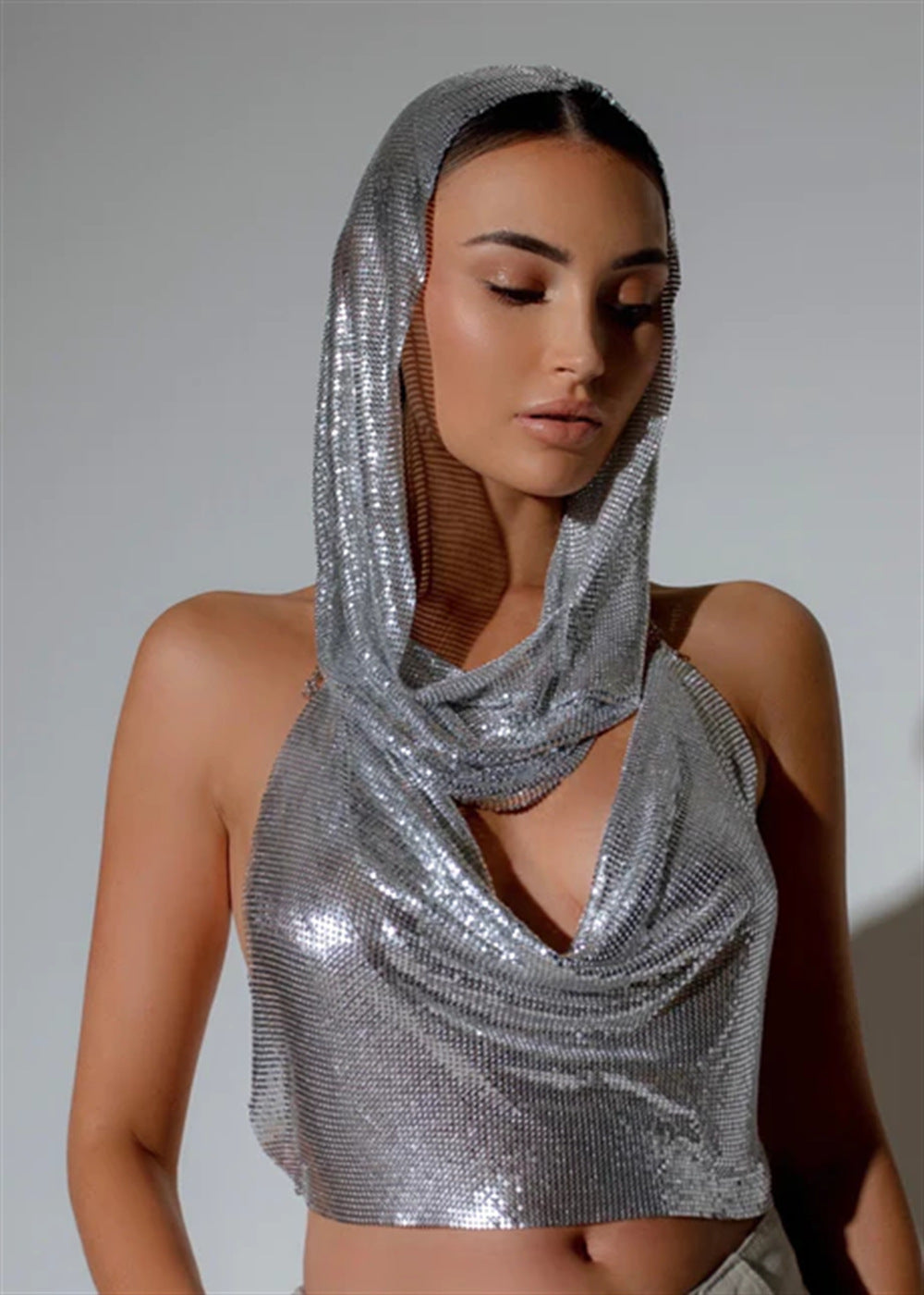 Trendsetting Avant-garde Sequin Halter Top