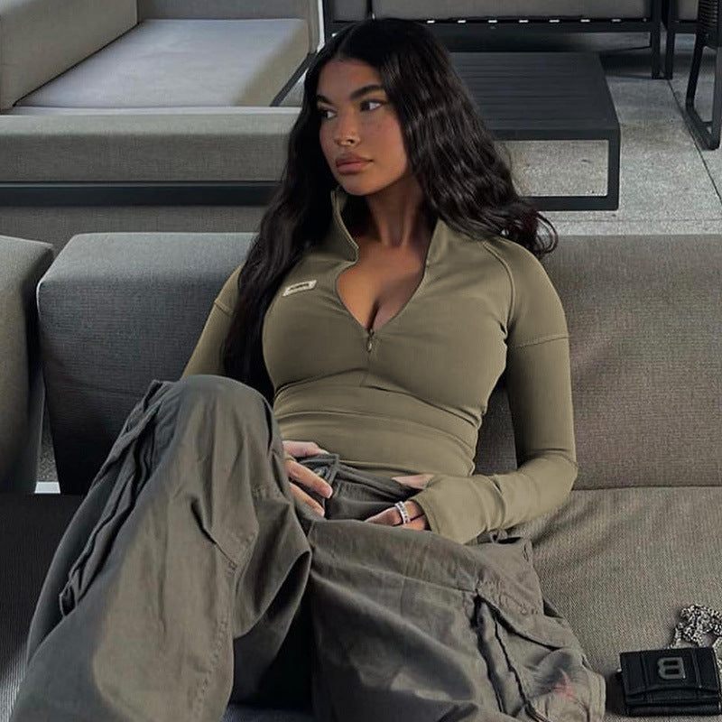 Leisure Afternoon Half-zip Fitted Crop Top