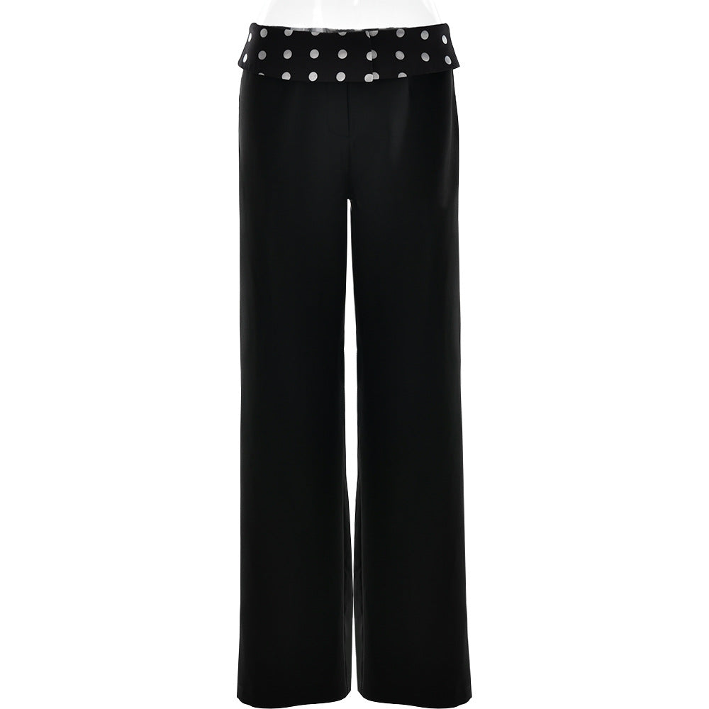 Daily Casual Classic Polka Dot Waist Foldover Straight Leg Pants
