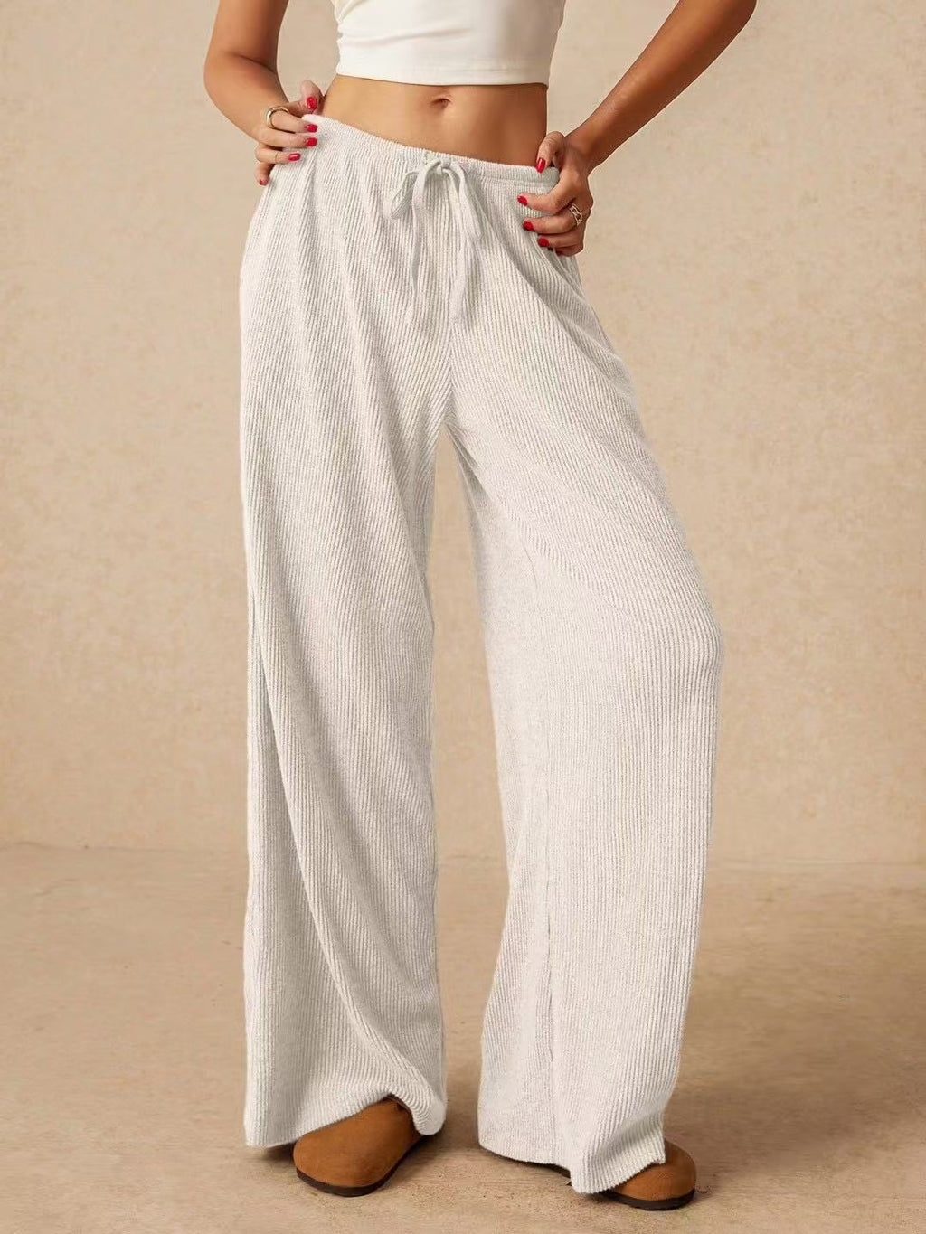Casual Comfy Ribbed Wide Leg Pants