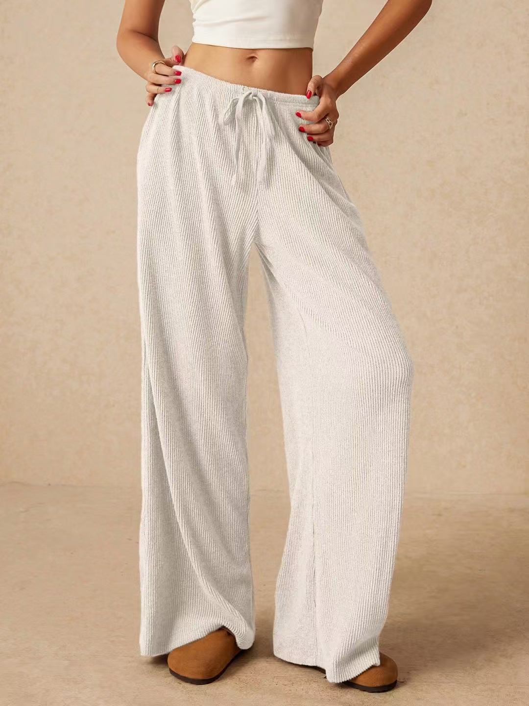 Casual Comfy Ribbed Wide Leg Pants