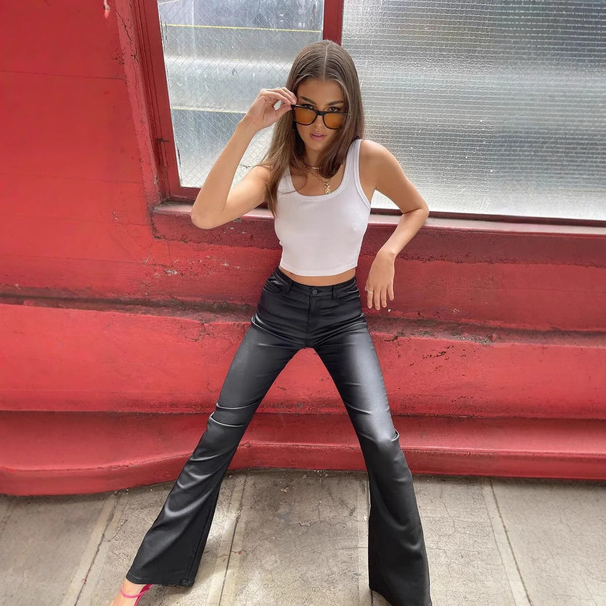 Urban Street Style Black Leather Pants